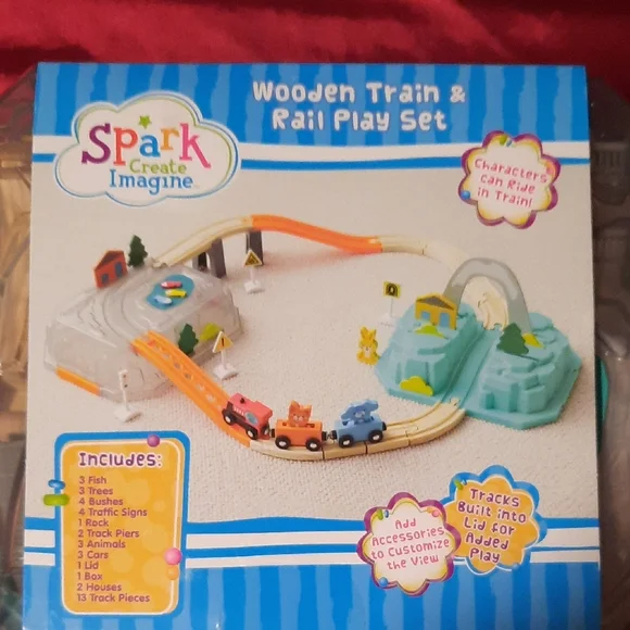 Spark Create Imagine Wooden Train Set - Blue, Orange, Red - Picture 6 of 6